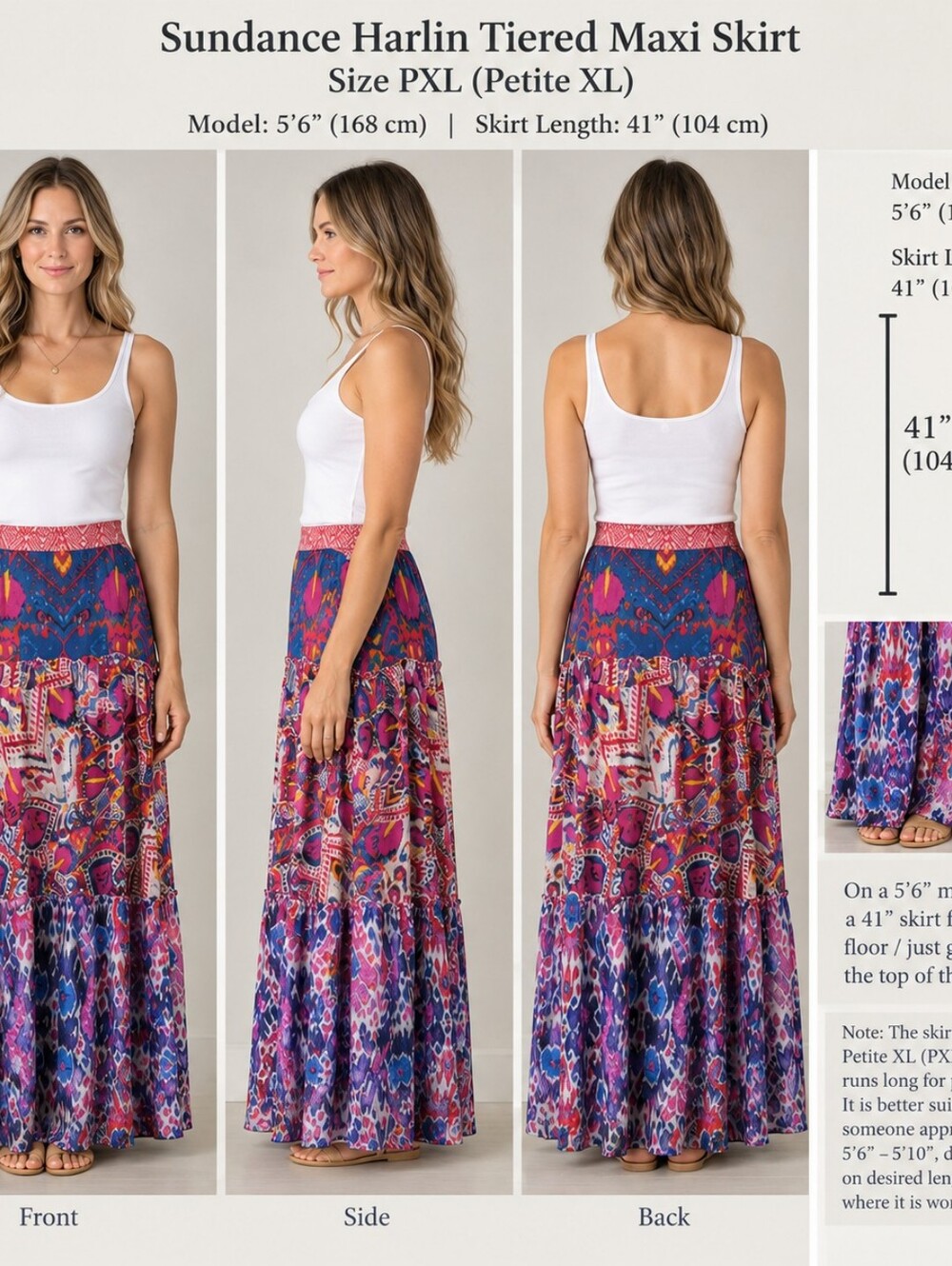 Sundance Harlin Tiered Maxi Skirt Boho Ikat Paisley Multi PXL But Fits XL Tall